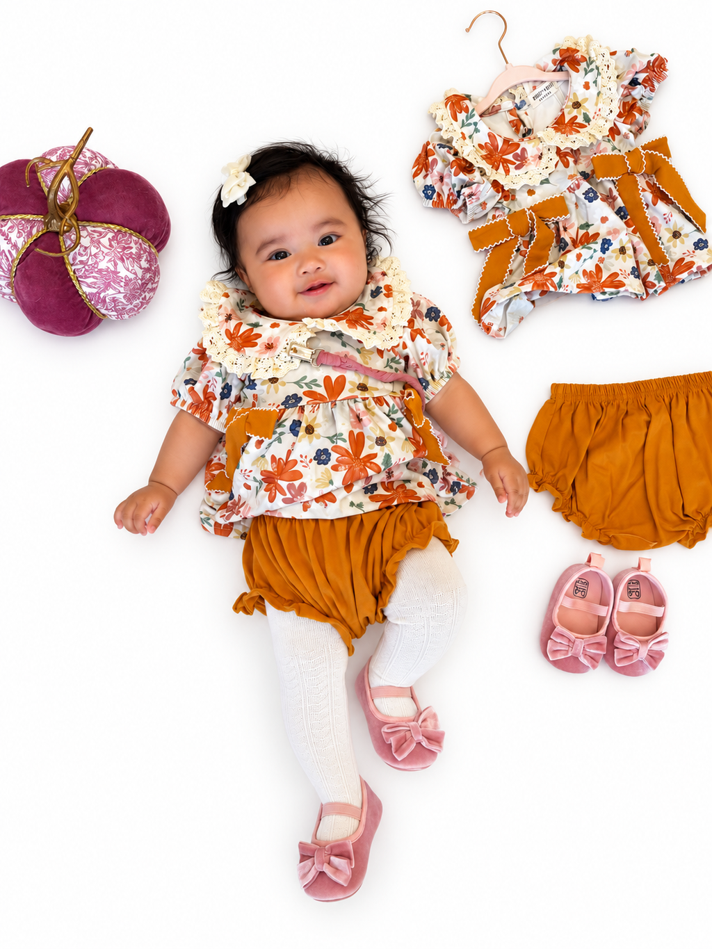 Fall floral Lace Collar Ruffle 2pc Bloomer Set