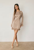Satin & Lace Long Sleeve Mini Dress