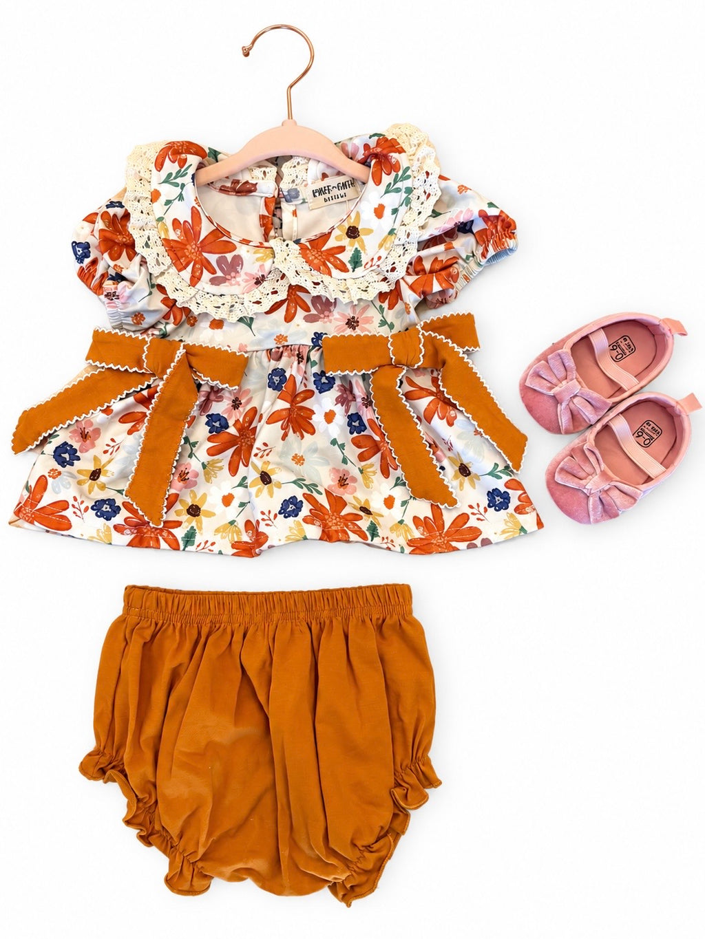 Fall floral Lace Collar Ruffle 2pc Bloomer Set