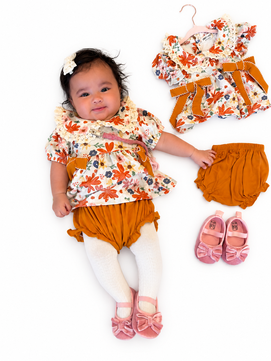 Fall floral Lace Collar Ruffle 2pc Bloomer Set