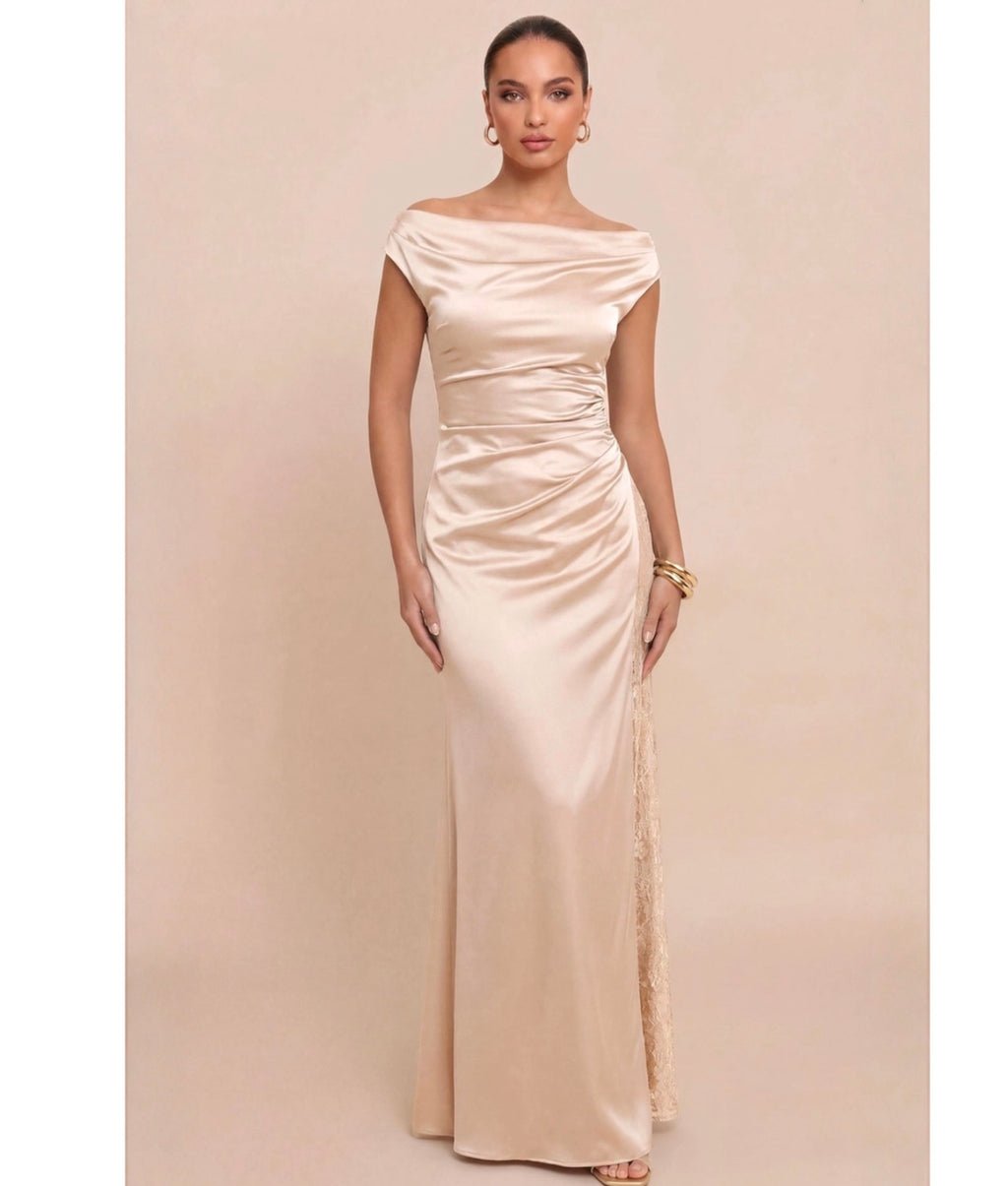 Lace Inset Maxi Satin Dress