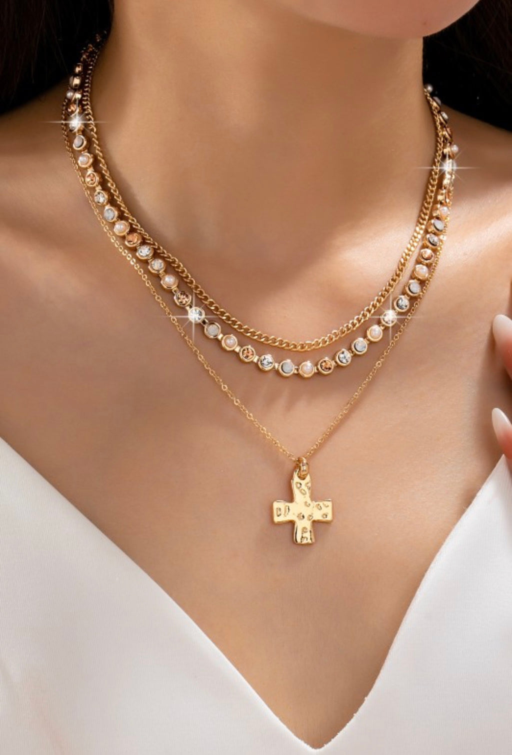 Multi-Layered Cross Pendant Necklace