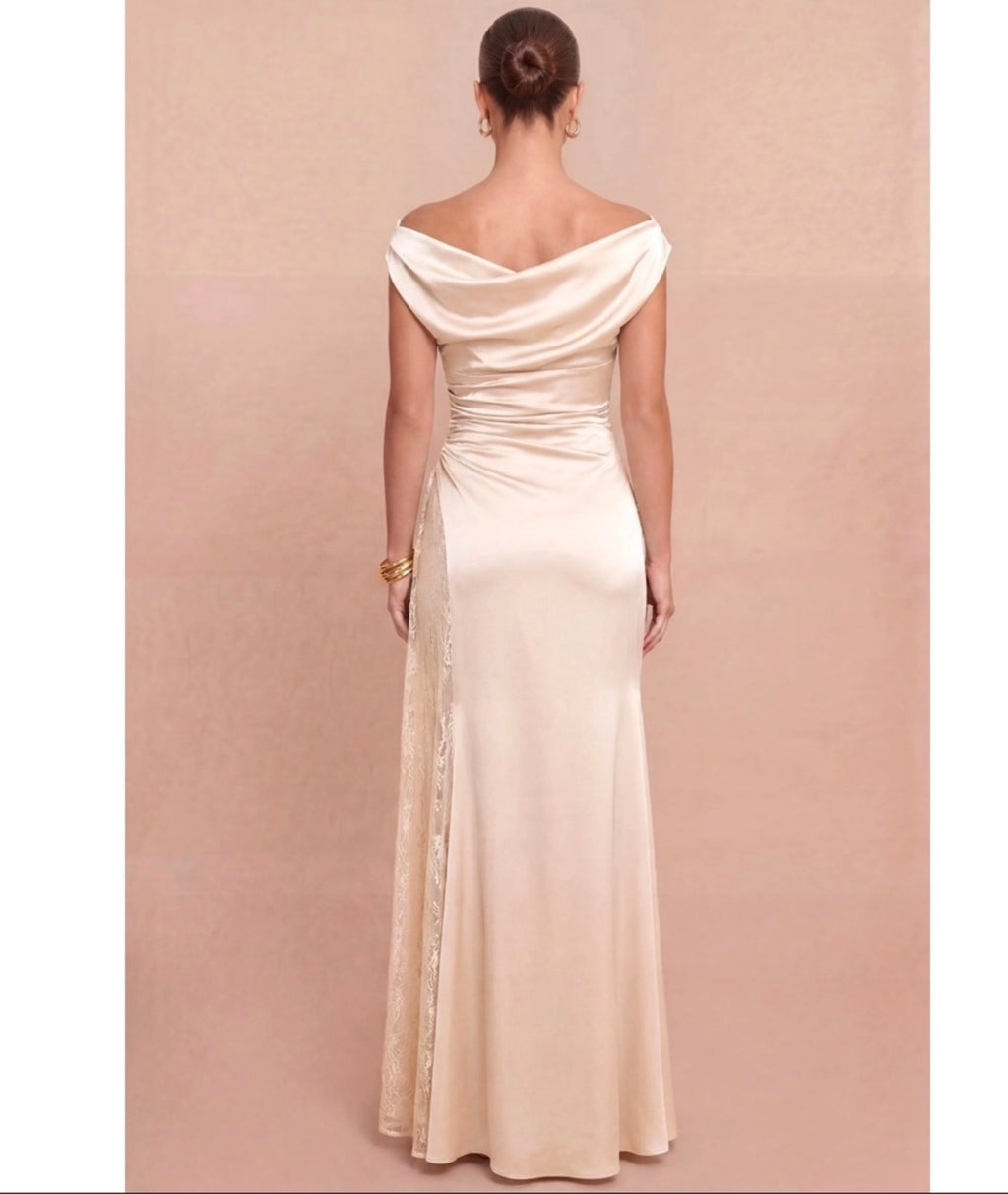 Lace Inset Maxi Satin Dress