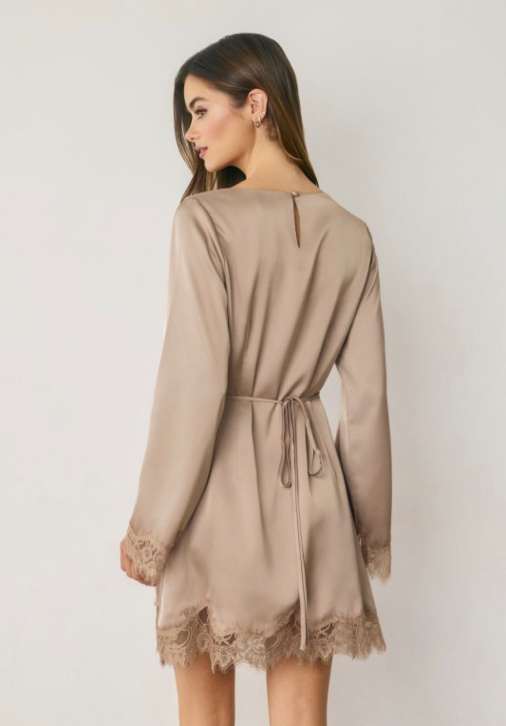 Satin & Lace Long Sleeve Mini Dress