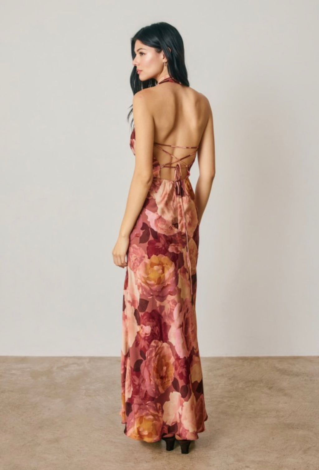 Floral Draped Halter Neck Maxi Dress