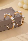 Botanical White Enamel Flowers Hoop Earrings