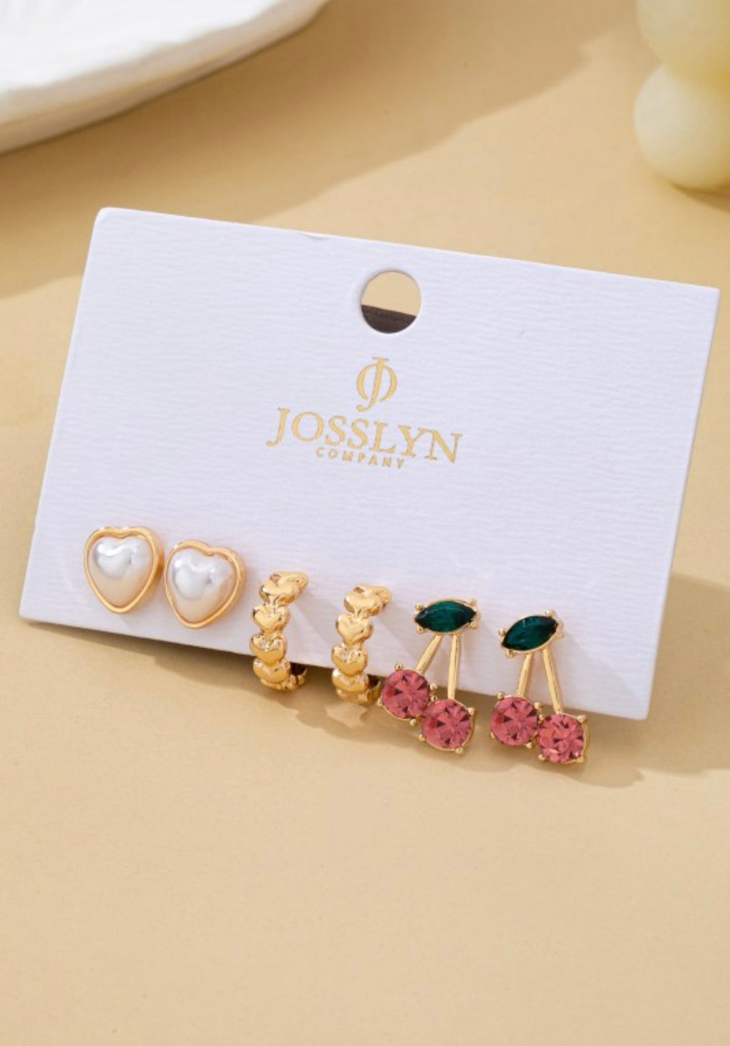 Trio Heart, Huggie, & Cherry Earring Set