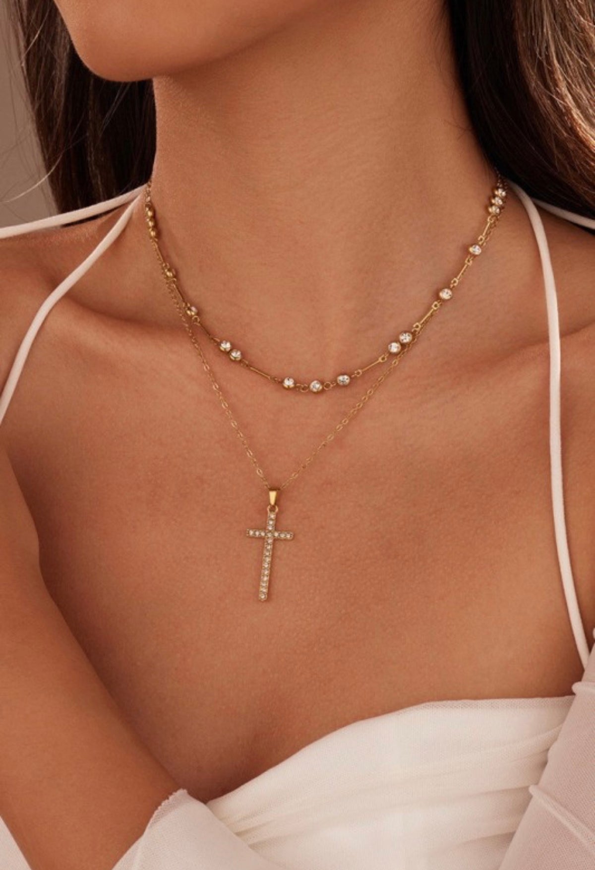 18k Stainless Steel Tarnish Free Cross Layered Necklace