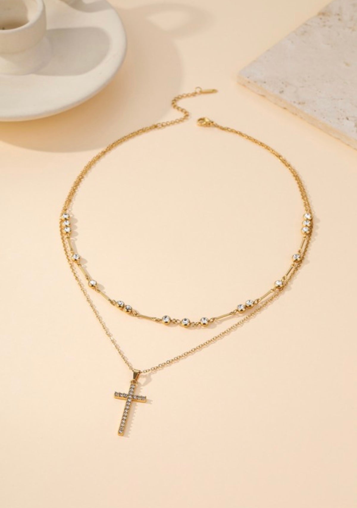 18k Stainless Steel Tarnish Free Cross Layered Necklace