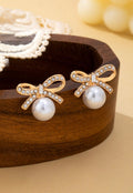 Pearl and Crystal Bow Stud Earrings