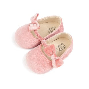 Pink Side Bow Velvety Baby Shoe