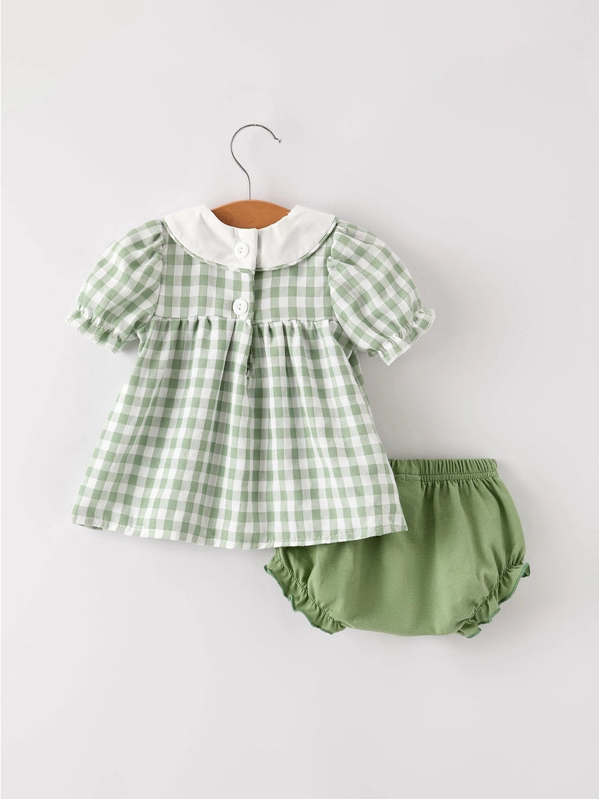 Autumn Pumpkins Applique Plaid Girls Bloomers Romper Set